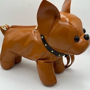 Camel brown‎ French bulldog shaped crossbody handbag